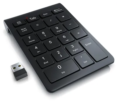 Produktbild von Aplic Numpad kabellos per 2,4-GHz-Funk mit USB-Dongle, Ziffernblock mit 22 Tasten und 10 Multifunktionstasten, geneigte Bauform, Energiesparmodus, Reichweite bis 10 m, schwarz