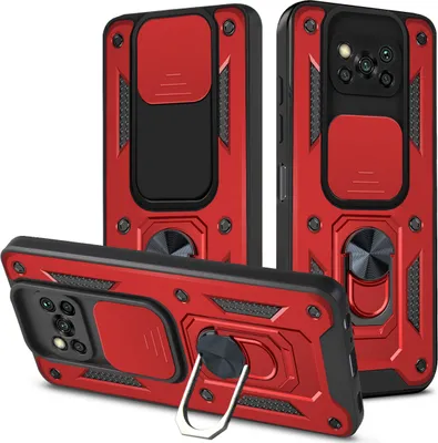 Immagine prodotto di Xiaomi Poco X3 Custodia con anello, supporto, protezione fotocamera, paraurti in TPU, custodia in silicone per Xiaomi Poco X3 NFC / X3 Pro rosso