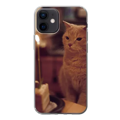 Produktbild von MuchoWow® Handyhülle Schutzhülle Hülle für iPhone 12 Katze - Geburtstag - Kerze Silikon Softcase Handy Hülle - Schutzhülle