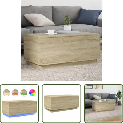 Image de The Living Store Table basse avec lampes LED Chêne Sonoma 90x50x40 cm