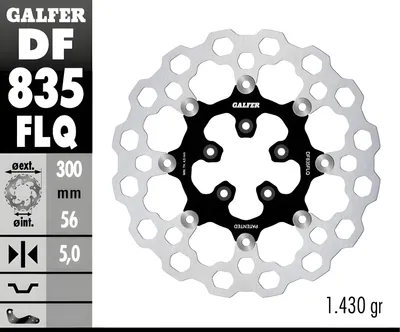 Immagine prodotto di Set di dischi freno Galfer 2x DF835FLQ CUBIQ® flottanti anteriori 300x5mm per Harley Davidson CVO Limited FLHTKSE Street Glide FLHXSE FLTR 14 Road FXDBI EFI