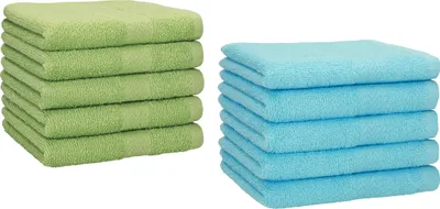 Produktbild von Betz 10 Stück Gästetücher 30x50 cm PREMIUM 100% Baumwolle Set  Farbe: apfelgrün und türkis
