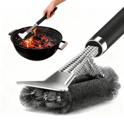 Produktbild von 3-in-1 Grillreinigungsset – Hochwertige Grillbürste aus Edelstahl