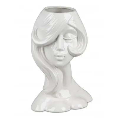 Produktbild von Deko Gefäß Büste Frauenkopf 32cm Keramik Weiß - Stilvolle Wohnzimmerdekoration