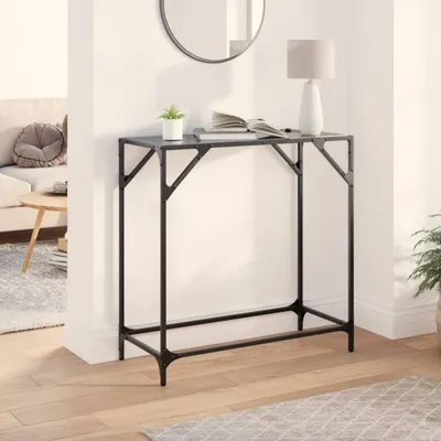 Immagine prodotto di vidaXL Tavolo consolle con piano in vetro nero 80x35x81 cm in acciaio