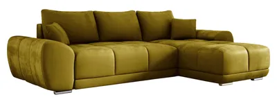Obrázek produktu pro Rohová sedací souprava s funkcí spaní SCARLO, rohová sedací souprava s lůžkem, sedací souprava ve tvaru L, sametová látka 180x290x72 cm, čalouněný roh, obývací část - žlutá MH48