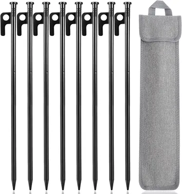 Image de Tentes sardines, 30 cm, 8 pièces, en acier, noires, pour camping