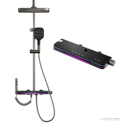 Produktbild von Duscharmatur mit Thermostat, Regendusche Komplettset, Duschsystem mit LED-Beleuchtung, Smarte Duscharmatur, Duschpaneel