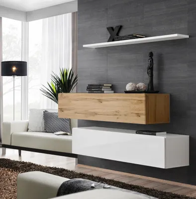 Productafbeelding van Wandmeubel 130 cm, design, 2 wandkasten, set, meubels, hout, woonkamer
