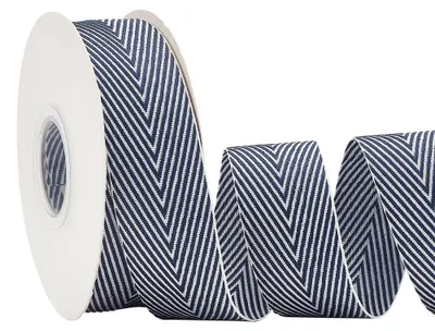 Gestreiftes Webband 9,8 m, 2,5 cm breit, blau-weiß, Polycotton