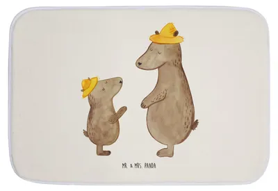 Produktbild von Mr. & Mrs. Panda Badteppich Bären mit Hut - Weiß - Geschenk, Vatertag, Familie, Family, Badematte, Papa, Muttertag, badezimmermatte, duschmatte, Badezimmerteppich, Paps