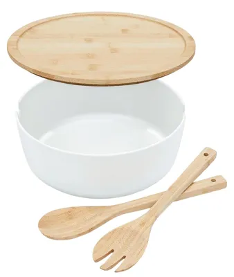 Immagine prodotto di Ciotola per insalata in legno con coperchio, ideale per la cucina