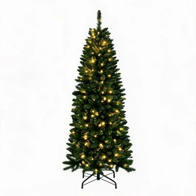 Produktbild von Künstlicher Weihnachtsbaum 183 cm 6ft 700 Zweige 200 warmweiße LEDs PVC Christbaum stabiler Metallständer
