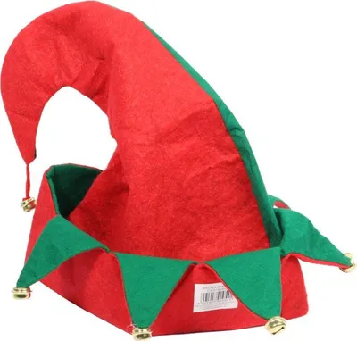 Zdjęcie produktu dla Filcowa Czapka Skrzata w Kolorach Zielonym i Czerwonym z Dzwoneczkami 33x29cm