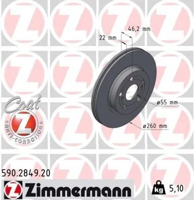 Produktbild von 2x ZIMMERMANN Bremsscheibe 590.2849.20 für TOYOTA YARIS (_P21_ _PA1_ _PH1_)