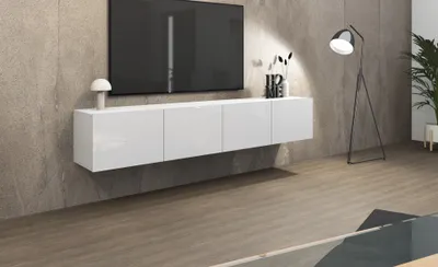 Produktbild von Kommode Lowboard "Sophia" hängend 200cm 4-türig weiß-glänzend