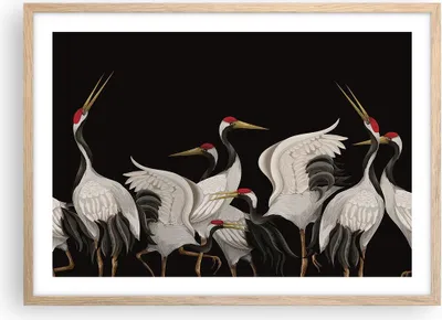 Produktbild von Gerahmtes Poster - Rahmen in heller Eiche - Kraniche Vögel Grafiken - 70x50 cm - Wand Bild - Wanddeko - Wandbilder - Kunstposter - Wandposter - Bilderrahmen - Bilder - Kunstdruck - P2NAA70x50-4748