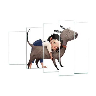 Produktbild von Bilder auf glas - 5 Teile - Kind Hund Bild - 150x100cm - Glasbilder - Wandbilder - Bilder - zum Aufhängen bereit - Wanddekoration aus Glas - Glas Bilder - Wandbild auf Glas - GEG150x100-4783