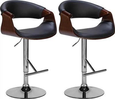 Immagine prodotto di Set da 2 sgabelli da bar Foley in ecopelle, colore: noce/nero