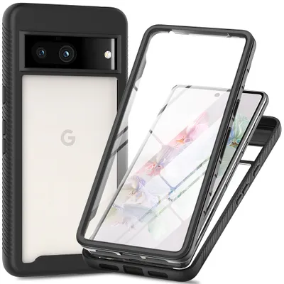 Immagine prodotto di Custodia per Google Pixel 7A, paraurti con protezione dello schermo integrata a 360° custodia protettiva full body nera