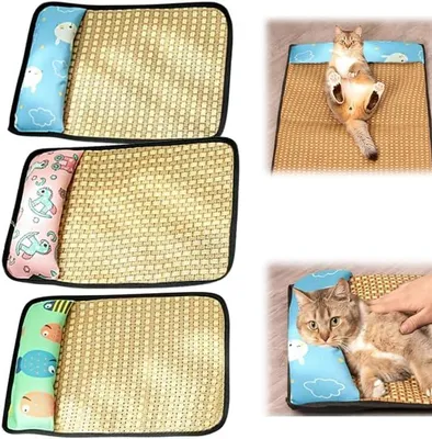Produktbild von Kühlmatte Katze, Kühldecke bett für Katze Hunde, Katzen Kühlmatte 40x41cm Kühlkissen Waschbares Hundebett, Selbstkühlende Pads für Hunde Katzen im heißen Sommer, Tragbares für Drinnen Außen,Blau