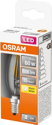 Image de Osram | Osram Parathom Classic LED Filament 60 non-dim 6W/827 E14 żarówka | E14 | 6 W | Ciepła biel