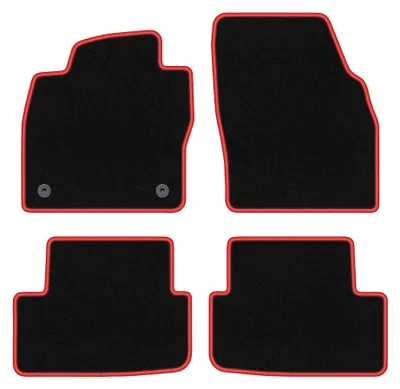 Productafbeelding van Velours automatten voor Skoda Fabia IV vanaf 2021 (hatchback) – 4-delig, zwart/rood, op maat – Wielganizator CARLUX