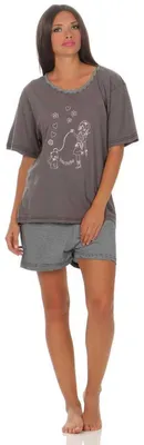 Produktbild von Damen Pyjama-Set 2 Teilig Shirt Short mit Herz Blau S/36