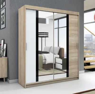 Produktbild von Schwebetürenschrank, 2-türig Schrank! Moderne Garderobe für Kleidung. Verschiedene Farben (Weiß, Schwarz, Somona) Kleiderschrank BRANI  180 cm