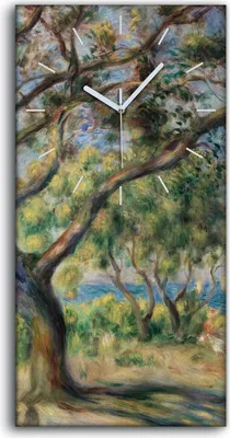 Produktbild von Wandbild Leinwand Bilder mit Uhr 30x60 Malerei Bäume Küste Meer Wellen Schiffe - weiße Hände