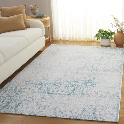 Teppich, niedriger Flor, türkis/elfenbein, 122x170 cm