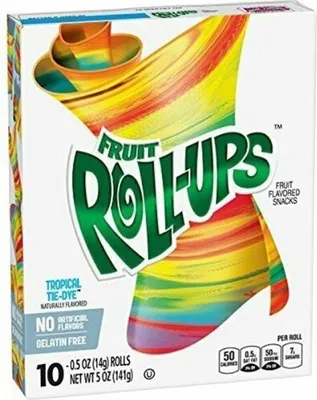 Produktbild von Betty Crocker Fruit Roll-Ups Tropical Tie-Dye – 12er Set (12 × 141 g) – Bunte Fruchtrollen Snack+Heartforcards Versandschutz