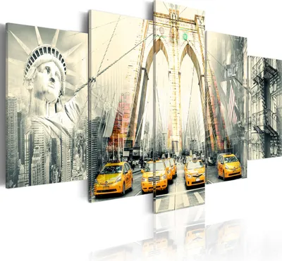 Produktbild von Leinwandbilder New York 200x100 cm Vlies Leinwandbild 5 tlg Kunstdruck modern Wandbilder XXL Wanddekoration Design Wand Bild - Brücke Taxi Stadt Statue Symbole Abstrakt 020111-21
