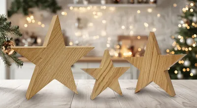 Produktbild von Holzsterne aus Eiche Weihnachtsdekoration Größen wählbar V-40.12-001
