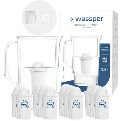 Imagen del producto de Jarra filtrante Wessper D1 SOLID FutureFlow™ de 3,3 litros, color blanco, con indicador LED y 12 filtros aquaclassic