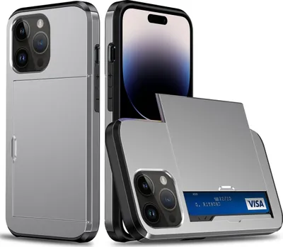 Produktbild von Mobigear Card iPhone 15 Pro Hülle Hardcase Backcover Stoßfest mit Kartenhalter - Grau
