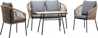 Produktbild von Sofagarnitur Rattan Grau  Sofa 2 Sitzer Moderner 2x Sessel Couchtisch