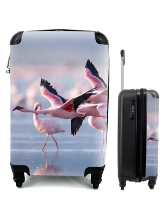Produktbild von MuchoWow® Koffer Handgepäck Trolley Rollkoffer Kleine Reisekoffer mit 4 Rollen - Flamingo - Vogel - Wasser - Rosa - Cabin Size < 55x40x23 cm & 55x40x20 cm - Fotokoffer - Kabinenkoffer - Boardgepäck - Reise-Box - Reisekoffer - Reisegepäck - Koffer mit Bild - Trolley für Kinder
