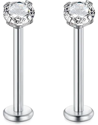 Produktbild von Lippenpiercing Stud Chirurgenstahl Silber 16G 1.2x14mm mit Zirkon 2 Stück