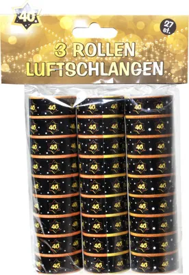 Produktbild von Luftschlangen Geburtstag 40 schwarz-gold