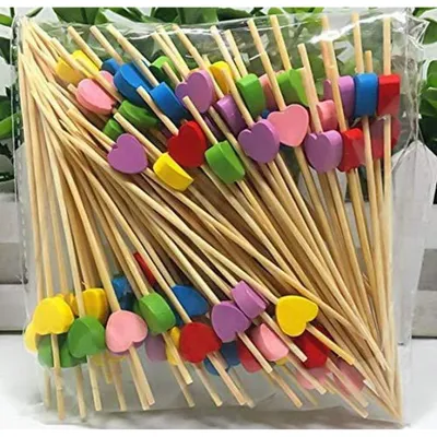 Image de Brochettes en bois en forme de cœur, multicolores, 100 pièces, 12 cm