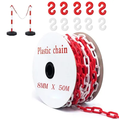 Absperrkette 50 m rot/weiß Kunststoff 8 mm mit 10 S-Haken