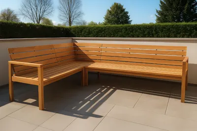 Produktbild von Eckbank Gartenbank Teakholz 255 / 195 x 68 x 95 cm FREETOWN