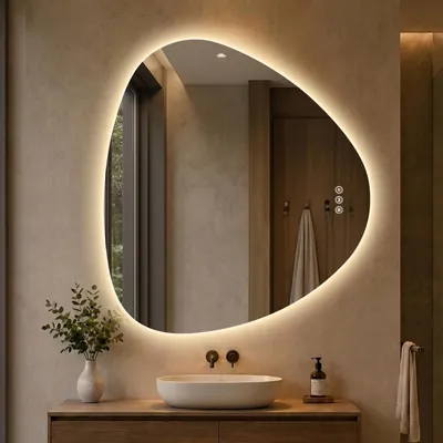 Image de S'AFIELINA Miroir Salle de Bain LED 80 x 90 cm, Rétroéclairé, Sans Cadre, 3 couleurs de lumière, intensité réglable, anti-buée et mémoire.