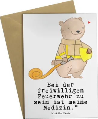 Produktbild von Mr. & Mrs. Panda Grußkarte Bär Freiwillige Feuerwehr - Weiß - Geschenk, osterkarten, osterkarte, glückwunschkarten, Grußkarten, hochzeitskarten, Feuerwehrfest