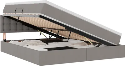 Produktbild von Aufbewahrungsbett mit Matratze Taupe 160 x 200 cm Holzwerkstoff
