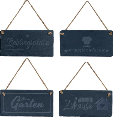 Produktbild von 4er Set Schiefertafel 20x10cm Sprüche Kreidetafel Schieferplatte Tafel Memotafel