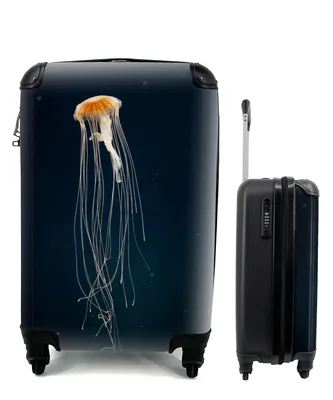 Produktbild von MuchoWow® Koffer Handgepäck Trolley Rollkoffer Kleine Reisekoffer mit 4 Rollen - Qualle - Meerestier - Tentakel - Cabin Size < 55x40x23 cm & 55x40x20 cm - Fotokoffer - Kabinenkoffer - Boardgepäck - Reise-Box - Reisekoffer - Reisegepäck - Koffer mit Bild - Trolley für Kinder