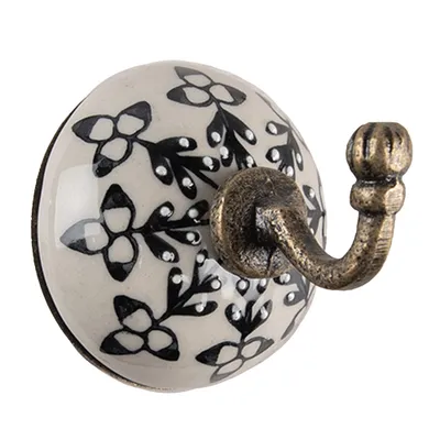 Produktbild von Clayre & Eef Wandhaken Ø 6 x7 cm Weiß Schwarz Keramik