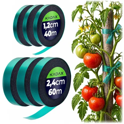 Image de Lot de 6 attaches pour plantes KADAX en 2 tailles – 12 mm x 40 m et 24 mm x 60 m – ruban d'attache souple pour maintenir solidement les tomates, ruban d'attache pour arbres (vert)